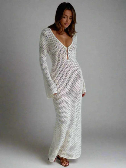 #Sexy #Knit #CoverUp – Women’s White Beach Dress | #VNeck #Backless #HollowOut - - women dress