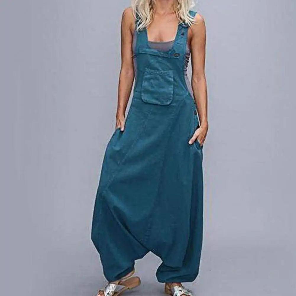 Women Summer Loose Thin Jumpsuits Harem Pants Wide Leg Pants Sleeveless Pockets Bib Jumpsuit Siamese Trousers Large Size S-5XL - - women's bottom