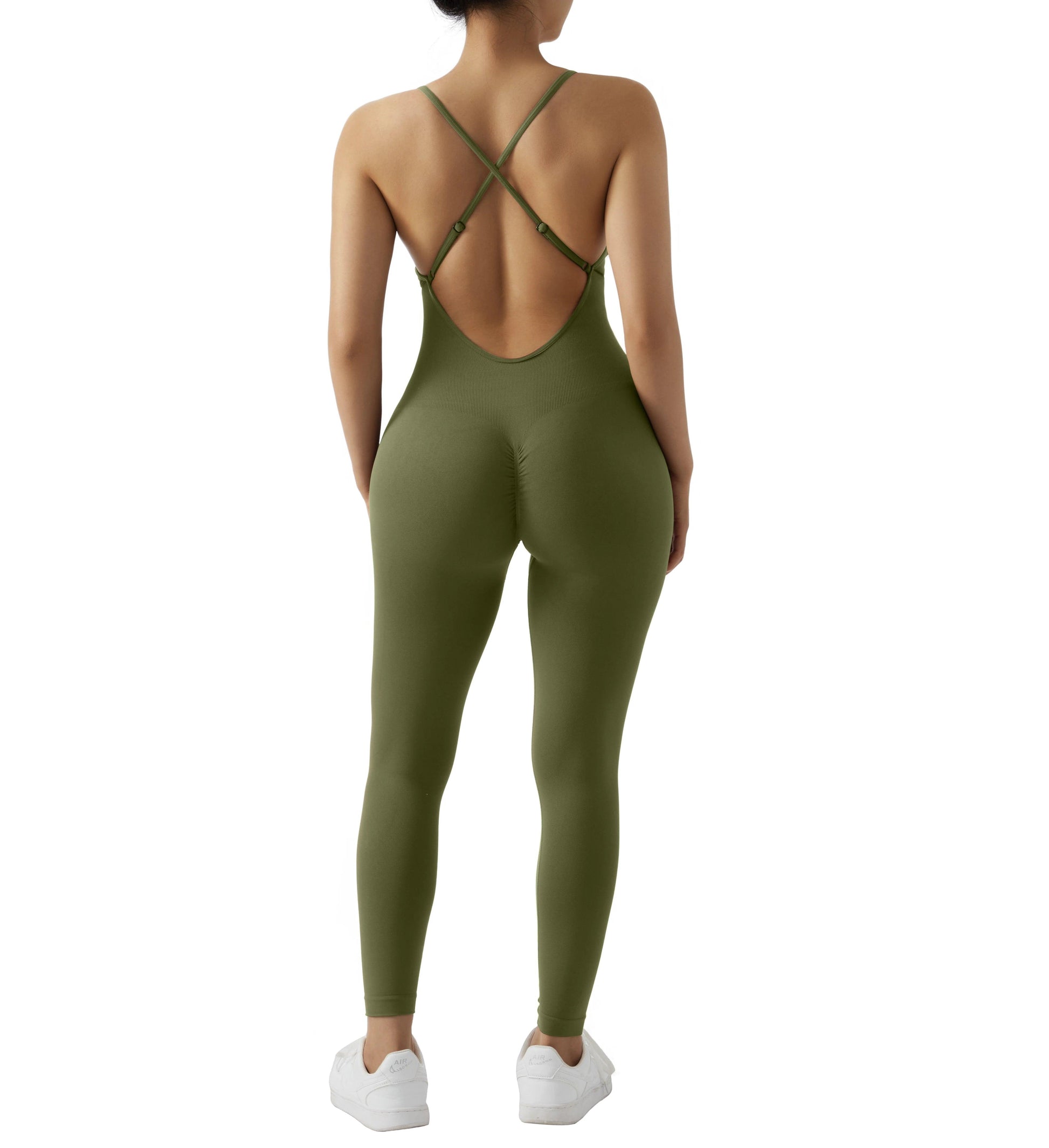 Solid Sleeveless Jumpsuit - Backless Bodycon Romper for Women - SJWC003TQ Green Army - Women's Fashion - Women's Clothing - Bottoms - Leggings