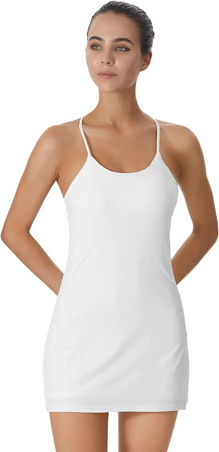 2024 Women's Sports Dress – Built-in Bra, Pockets, and Shorts for Golf, Tennis, and Workouts - - Activewear Dress