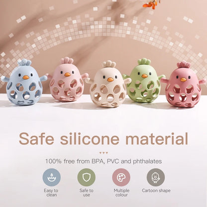 Silicone Baby Teether & Rattle-BPA-Free, Cute Chick Design,0-12 Months