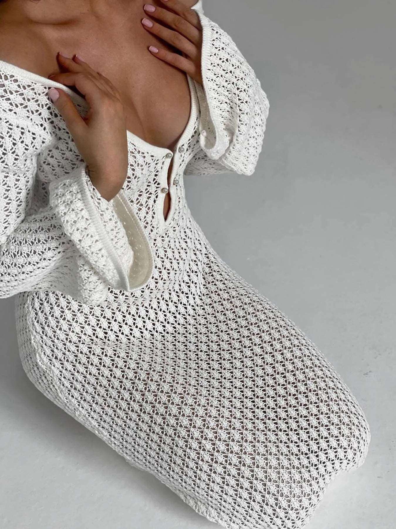 #Sexy #Knit #CoverUp – Women’s White Beach Dress | #VNeck #Backless #HollowOut - - women dress