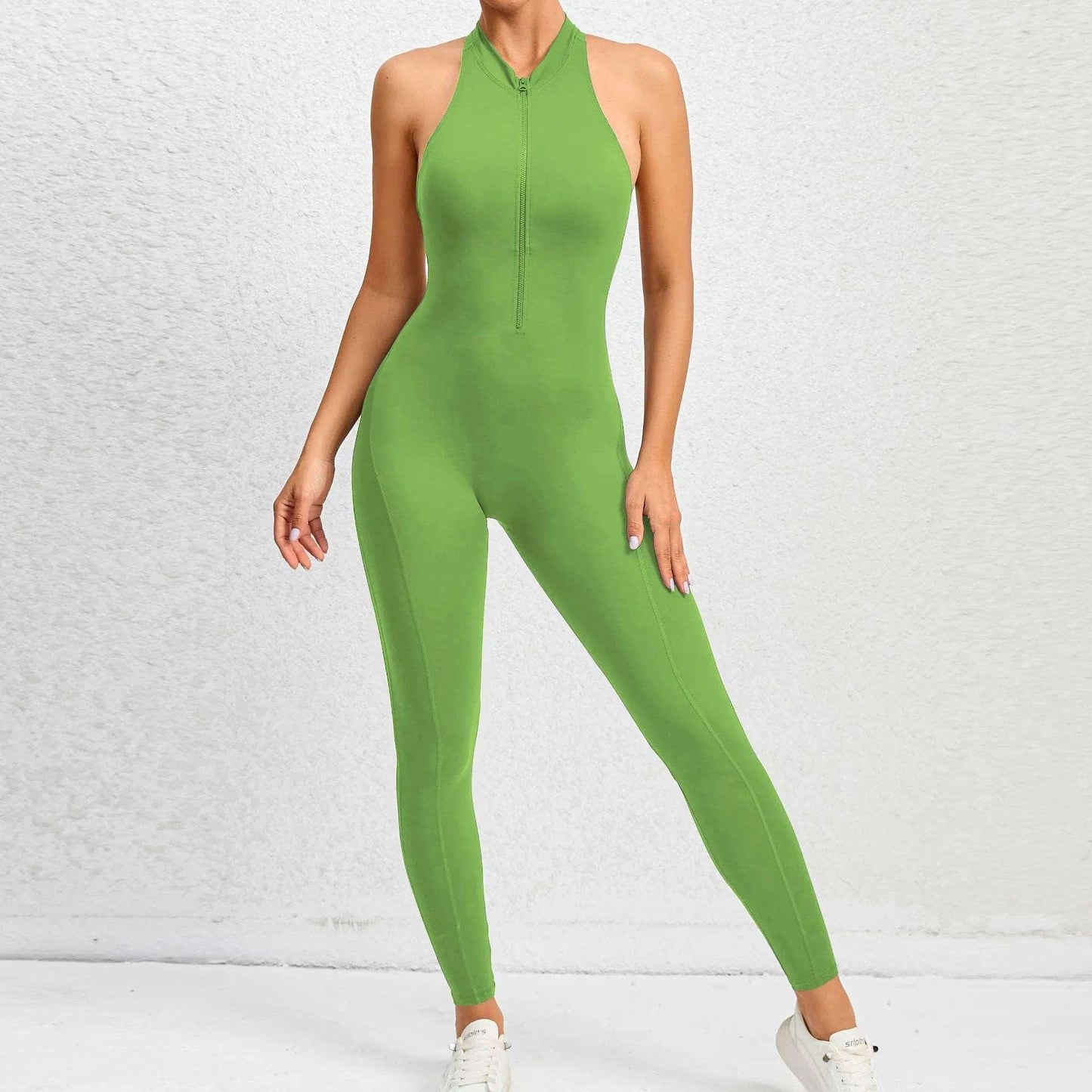 2024 Zipper Women's Tracksuit - One Piece Workout Jumpsuit with Scrunch Leggings for Yoga & Gym - green pt set - LEGGINGS