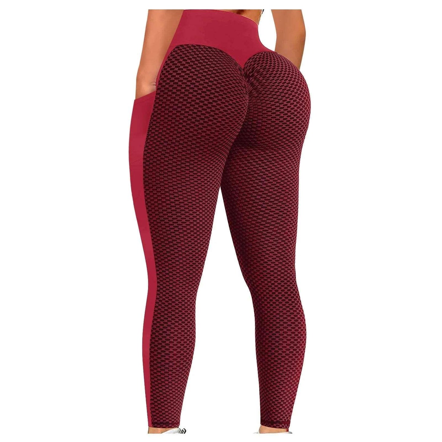 Anti Cellulite Pocket Leggings Women Push Up Honeycomb Butt Lift Booty Tights Sexy Workout Fitness Yoga High Waist Ruched Pants - - LEGGINGS