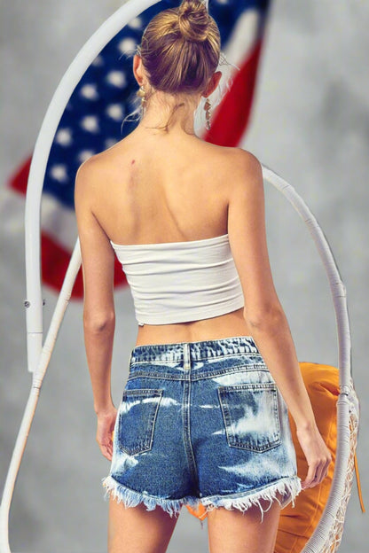 BiBi US Flag Theme Bleached Denim Shorts