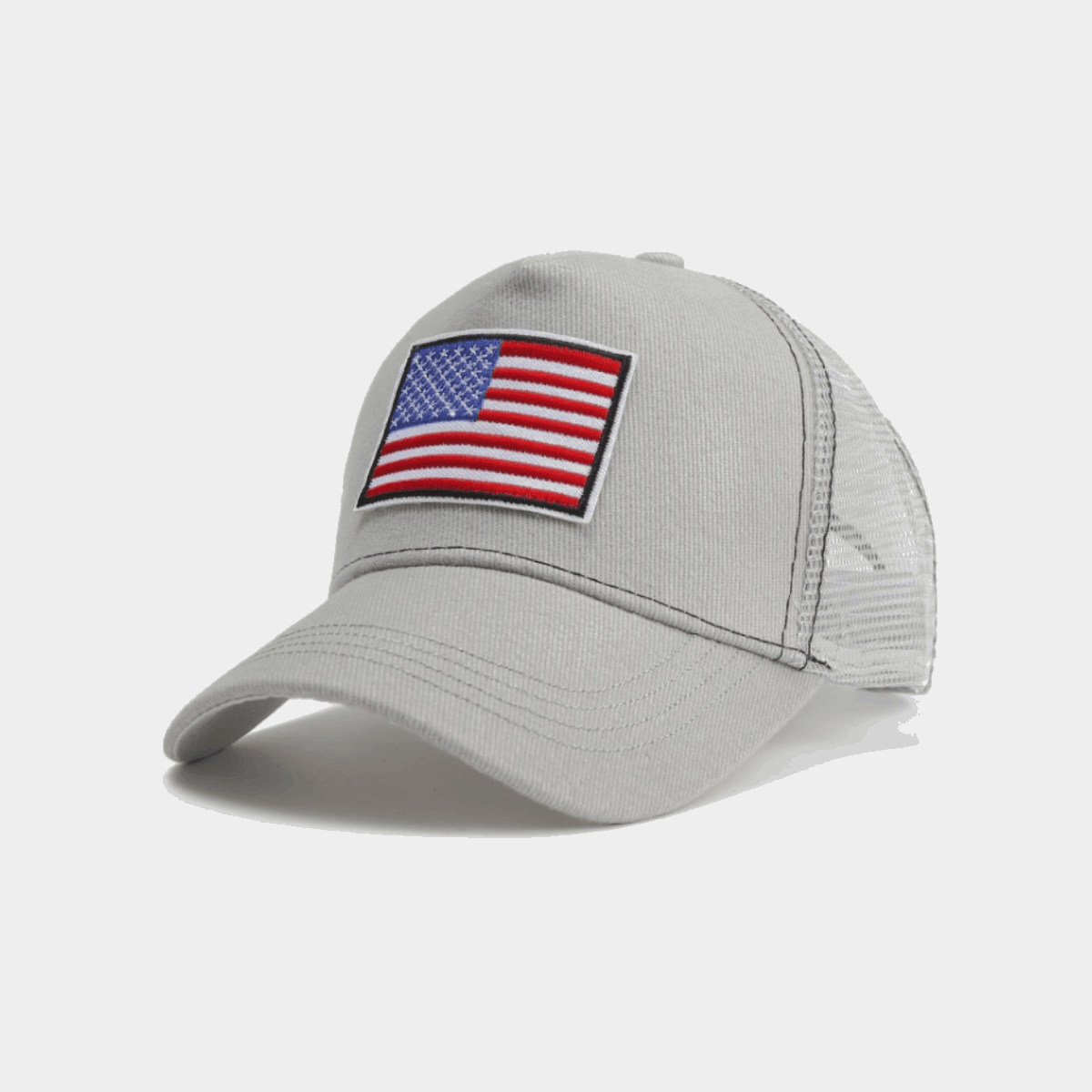 American Flag Trucker Hat With Adjustable Strap - Grey-RWB Flag - Men's Fashion - Men's Accessories - Men's Hats - Men's Military Hats