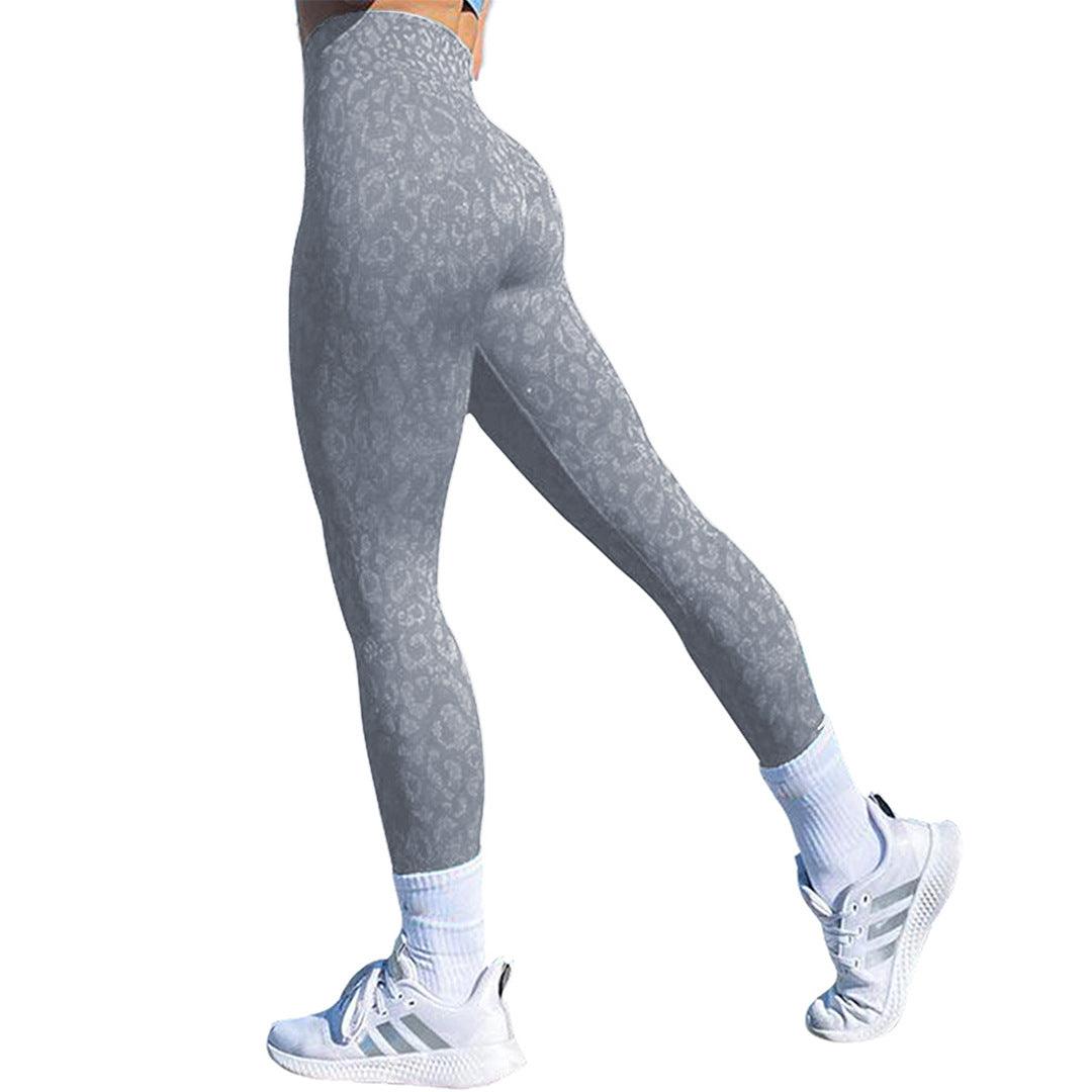 Women's Push-Up Booty Leggings - Gym & Yoga Pants - Gray leopard print - leggins