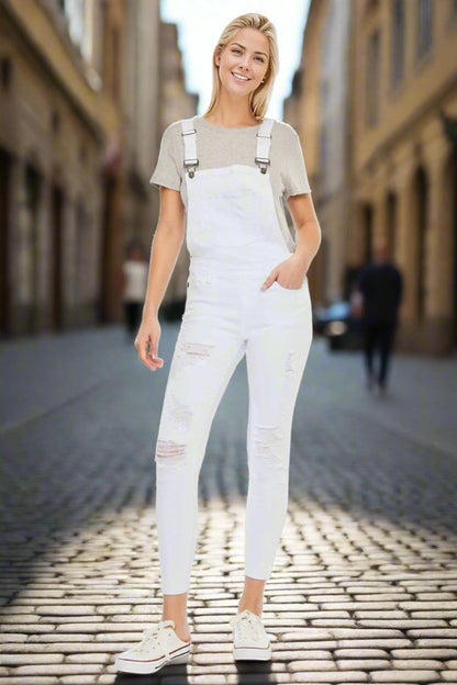 Kancan Distressed Skinny Denim Overalls - - women jeans