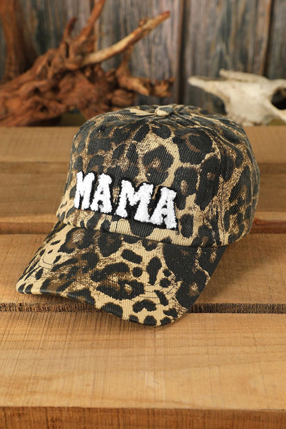 Women's Leopard MAMA Letter Embroidered Baseball Cap - - Hats