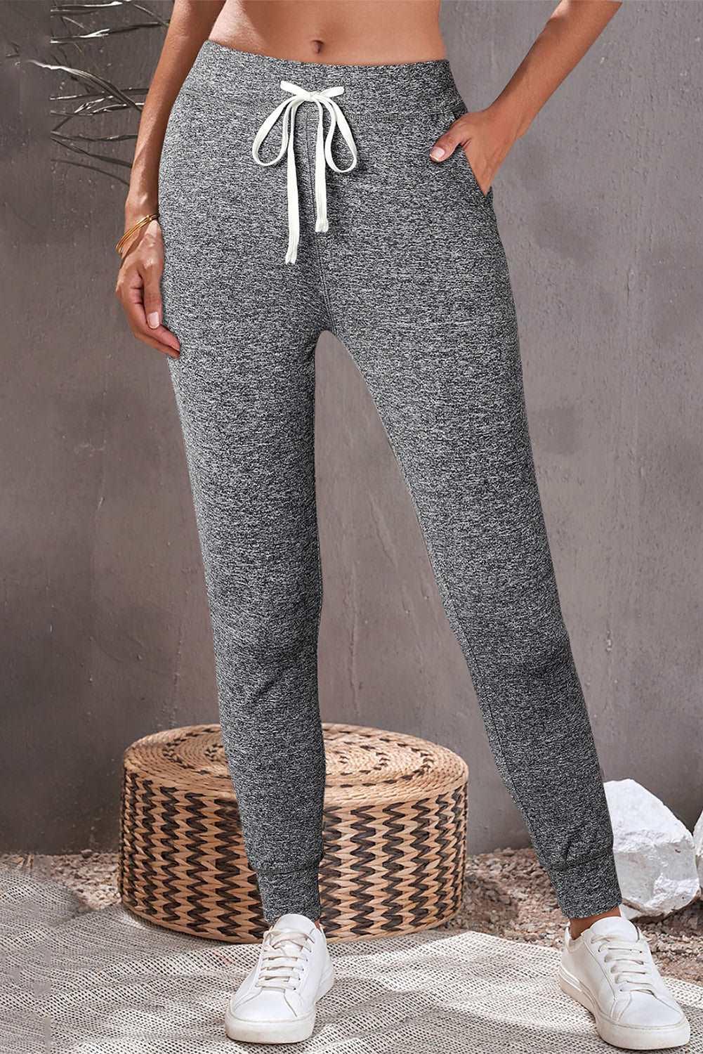 Women's Black Casual Drawstring Drop Waist Pocketed Joggers - - Pants