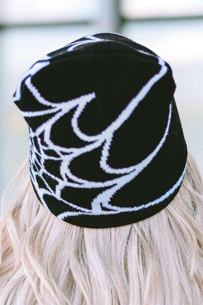 Women's Black Halloween Cobweb Pattern Woolen Hat - - Hats