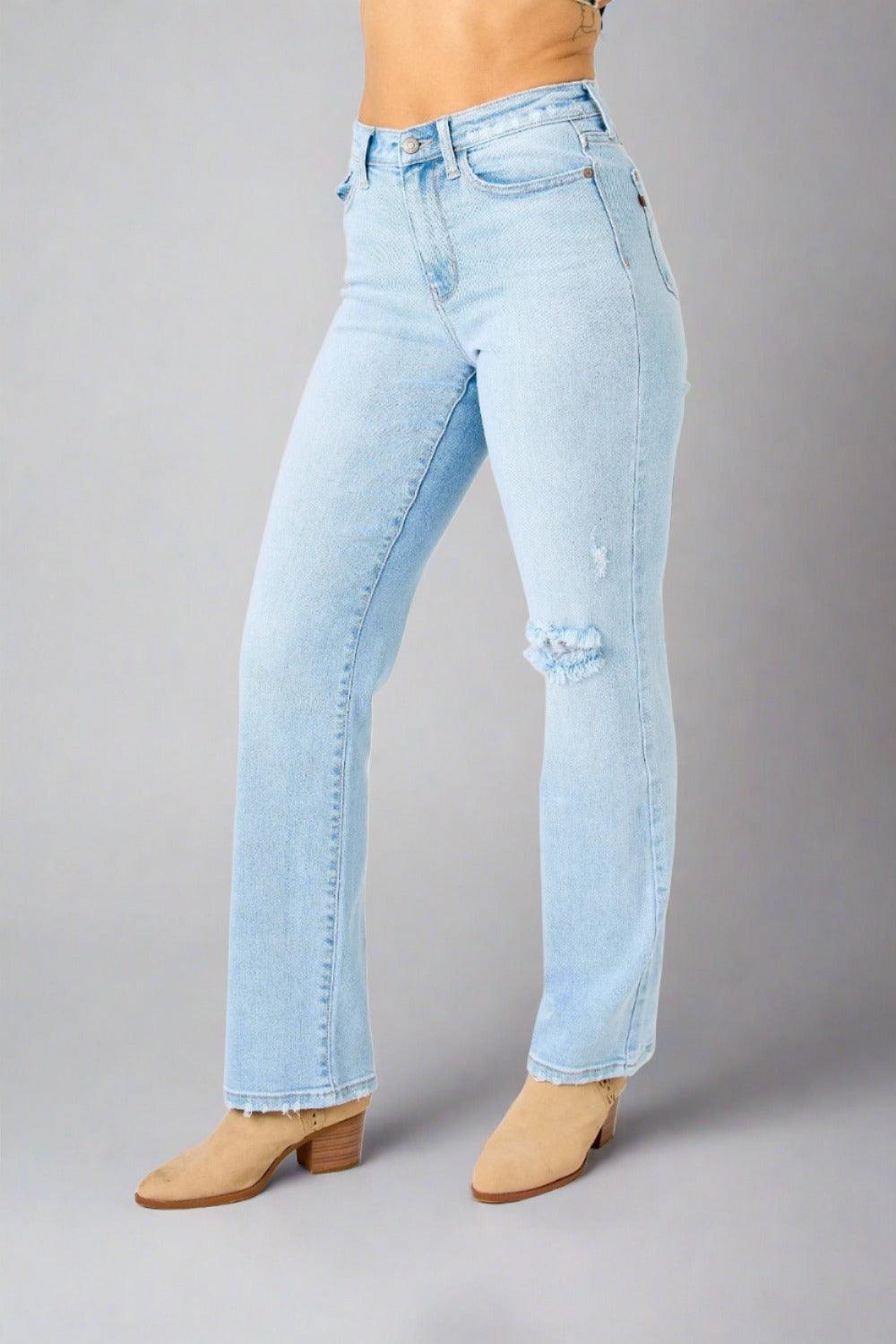 Judy Blue Full Size High Waist Distressed Straight Jeans - - Women's Fashion - Women's Clothing - Bottoms - Leggings