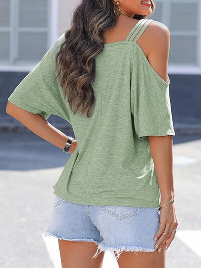 Asymmetrical Neck Half Sleeve T-Shirt - -