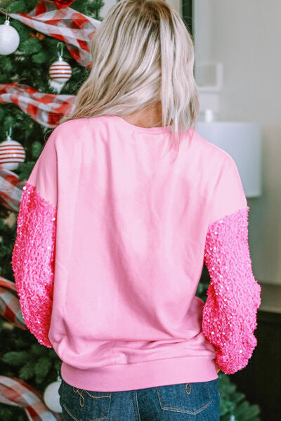 Valentine’s Day Sequin Heart Long Sleeve Sweatshirt - -