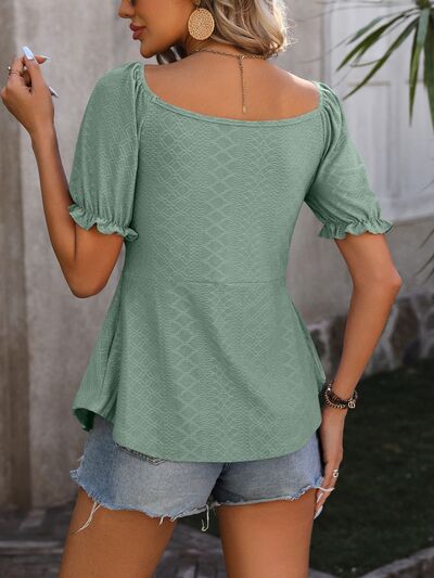 Ruched V-Neck Short Sleeve Blouse - - Women's Clothing > Blouses & Shirts