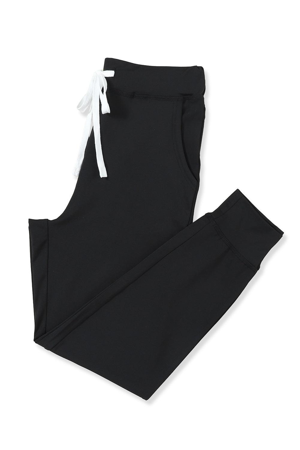 Women's Black Casual Drawstring Drop Waist Pocketed Joggers - - Pants