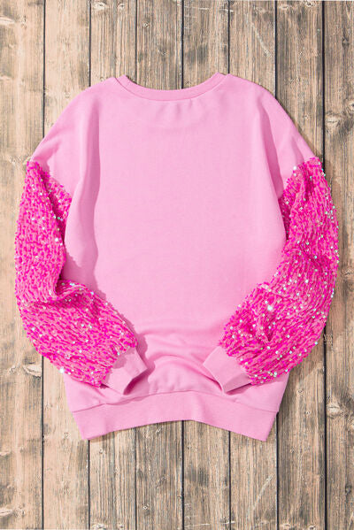 Valentine’s Day Sequin Heart Long Sleeve Sweatshirt - -