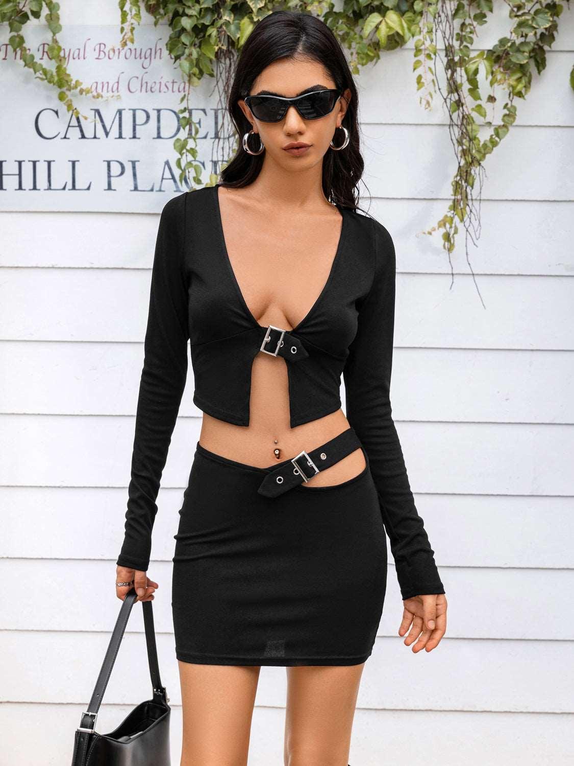 Cropped Top and Cutout Skirt Set - - Women's Fashion - Women's Clothing - Suits & Sets - Women's Sets