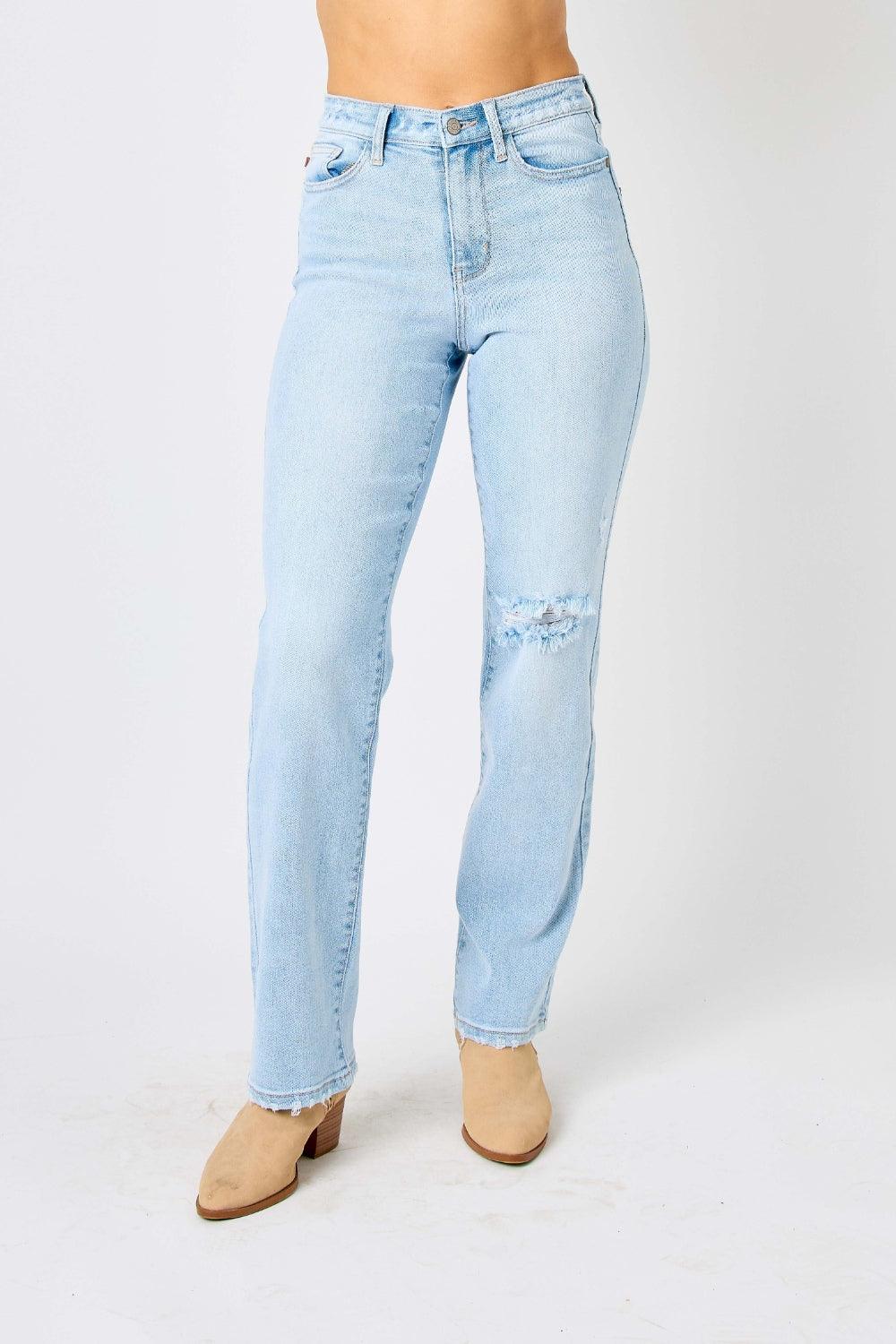 Judy Blue Full Size High Waist Distressed Straight Jeans - - Women's Fashion - Women's Clothing - Bottoms - Leggings