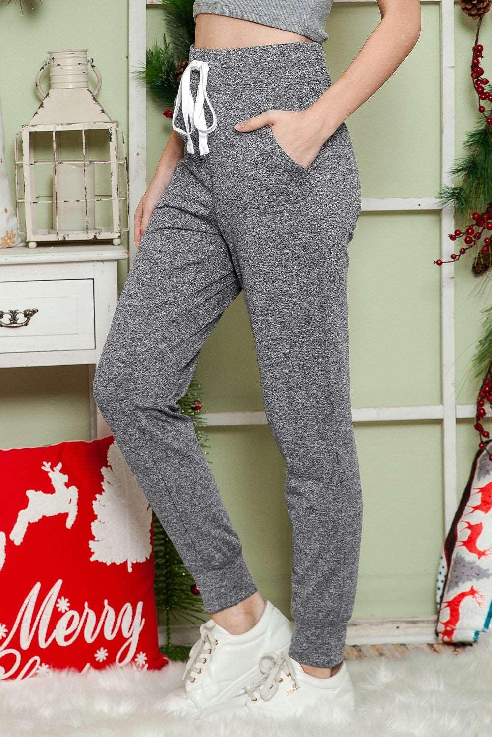 Women's Black Casual Drawstring Drop Waist Pocketed Joggers - - Pants