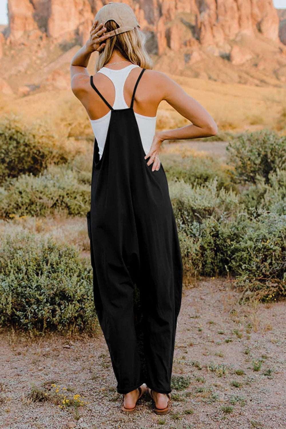 Double Take Full Size V-Neck Sleeveless Jumpsuit with Pockets - - Women's Fashion - Women's Clothing - Suits & Sets - Women's Sets