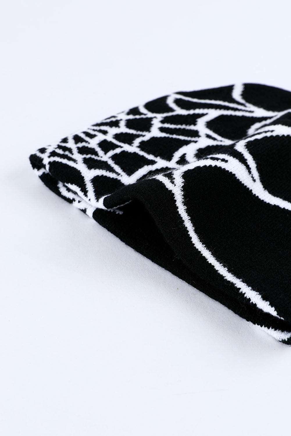 Women's Black Halloween Cobweb Pattern Woolen Hat - - Hats