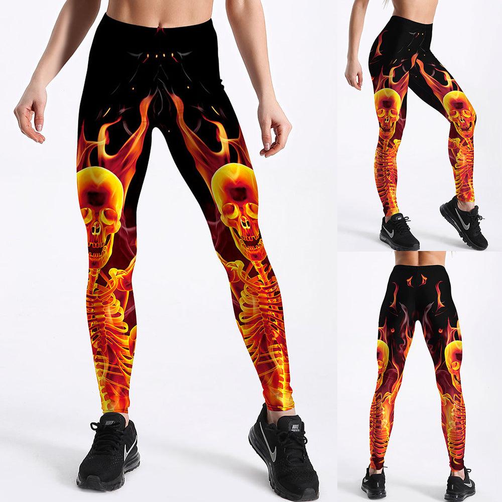 Women's Thin Breathable Slim Flame Skeleton Leggings - - leggins