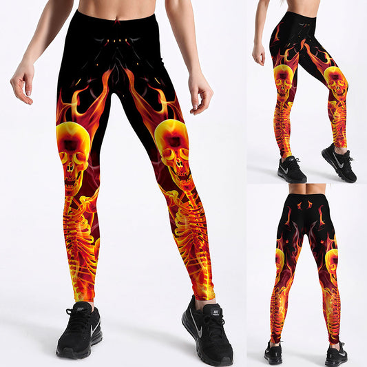 Women's Thin Breathable Slim Flame Skeleton Leggings - Fit4Goals.com