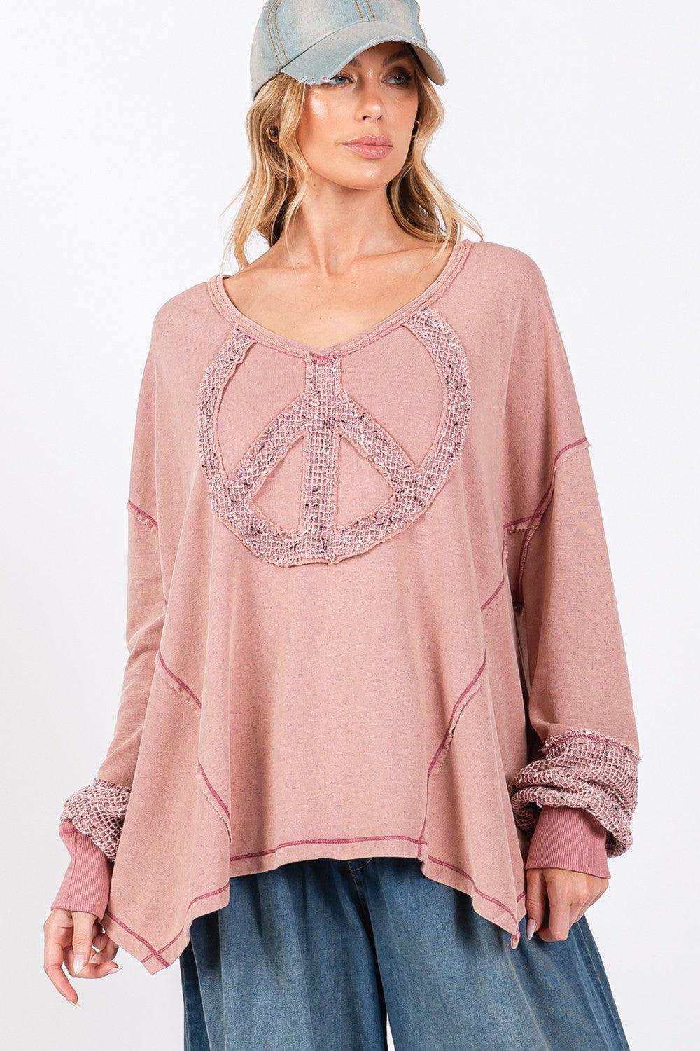 SAGE + FIG Peace Sign Mineral Wash Terry Top - - Women's Fashion - Women's Clothing - Tops & Tees - Tank Tops