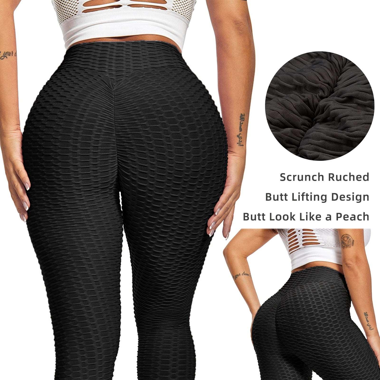 Women TIK Tok Leggings Bubble Textured Leggings Butt Lifting Yoga Pants Black Amazon Banned - - leggins