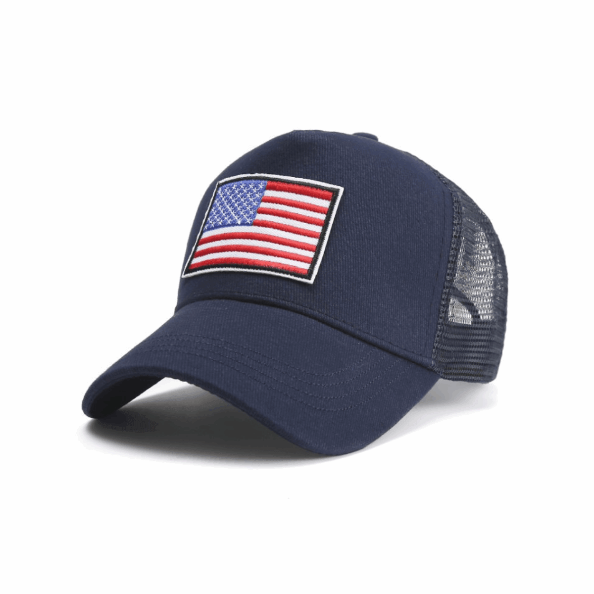 American Flag Trucker Hat With Adjustable Strap - Blue-RWB Flag - Men's Fashion - Men's Accessories - Men's Hats - Men's Military Hats