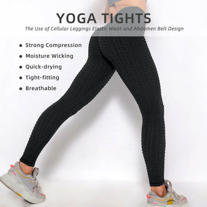 Women TIK Tok Leggings Bubble Textured Leggings Butt Lifting Yoga Pants Black Amazon Banned - - leggins