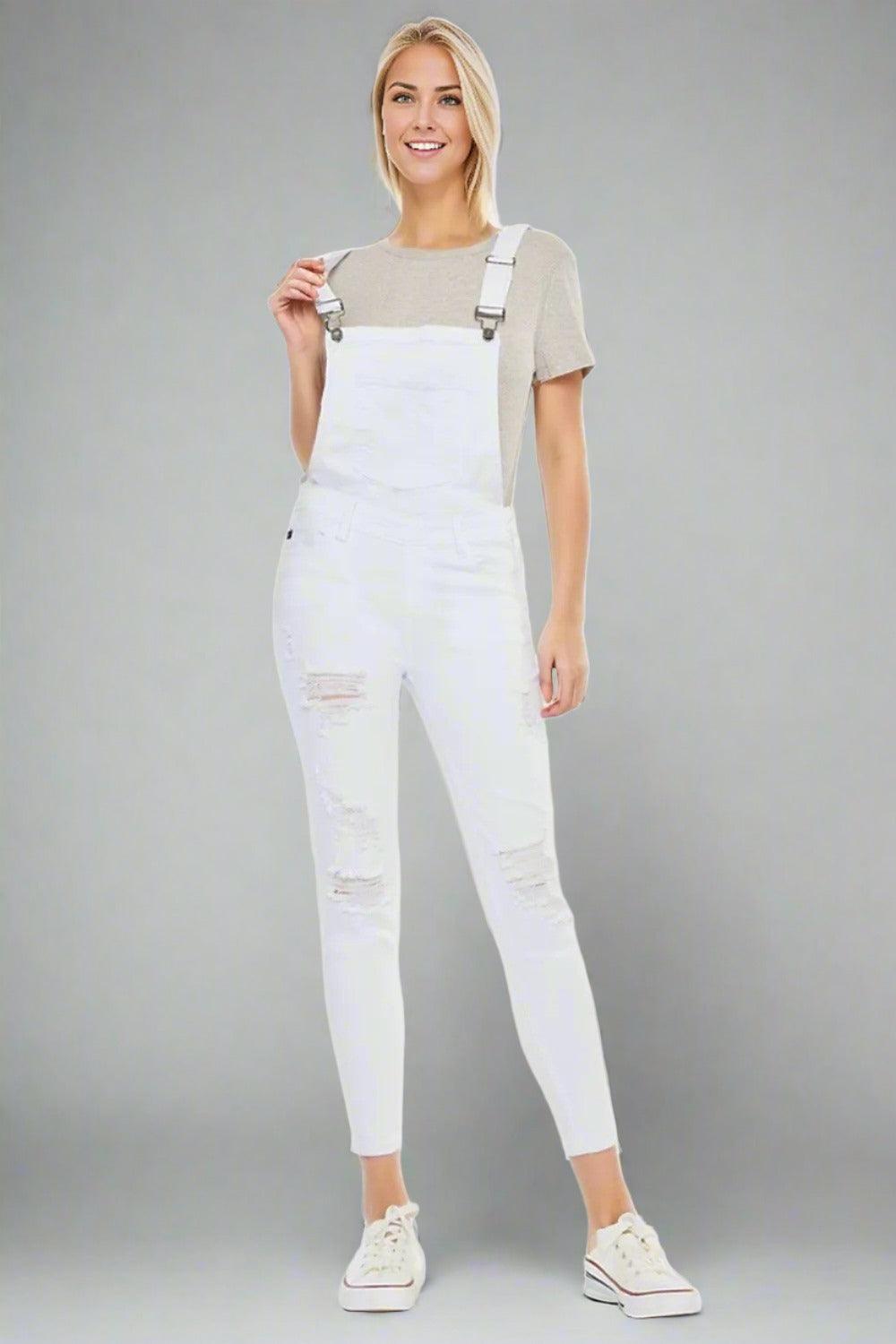 Kancan Distressed Skinny Denim Overalls - - women jeans