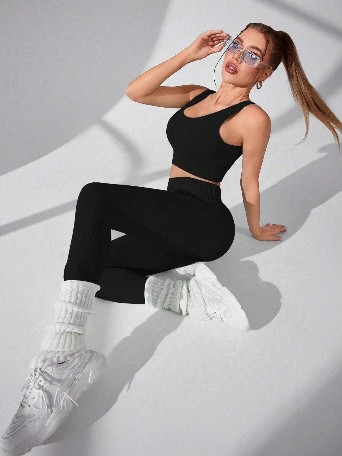 Scoop Neck Wide Strap Top and Pants Active Set - - LEGGINGS