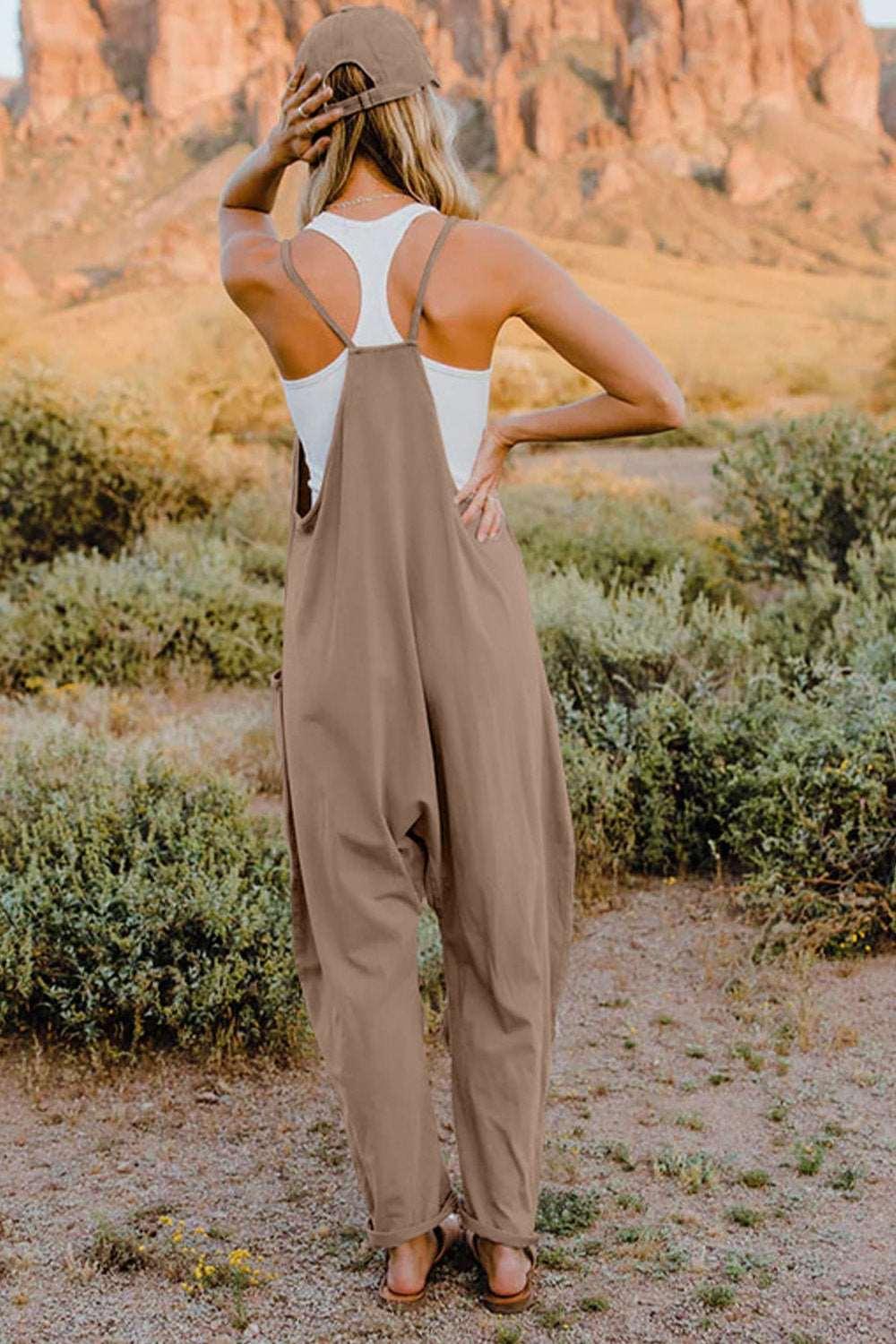 Double Take Full Size V-Neck Sleeveless Jumpsuit with Pockets - - Women's Fashion - Women's Clothing - Suits & Sets - Women's Sets