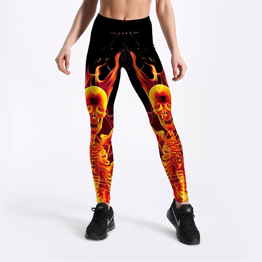 Women's Thin Breathable Slim Flame Skeleton Leggings - - leggins