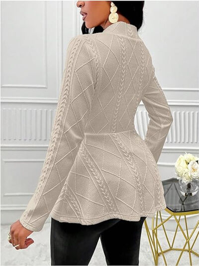 One Button Textured Peplum Cardigan - - Cardigans