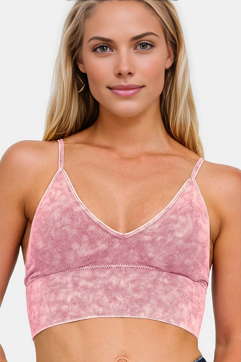 Zenana Washed Ribbed Bra Padded Cami - Ash Pink - Women's Fashion - Women's Clothing - Tops & Tees - Tank Tops