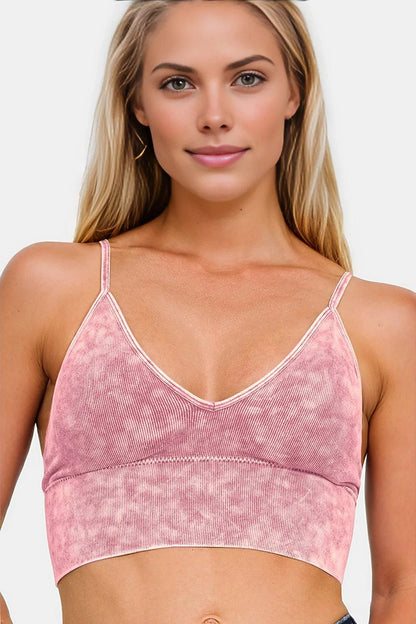 Zenana Washed Ribbed Bra Padded Cami - Ash Pink - Women's Fashion - Women's Clothing - Tops & Tees - Tank Tops