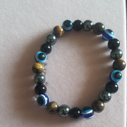 OAIITE Charm Bracelet: Turkish Evil Eye, Tiger Eye & Hematite Healing Jewelry