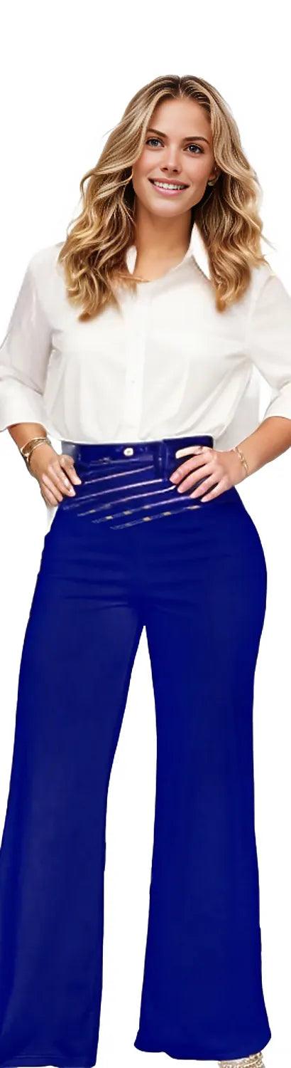 Plus Size V-Waistband Bootcut Pants - Royal Blue - Women's Fashion - Women's Clothing - Bottoms - Leggings