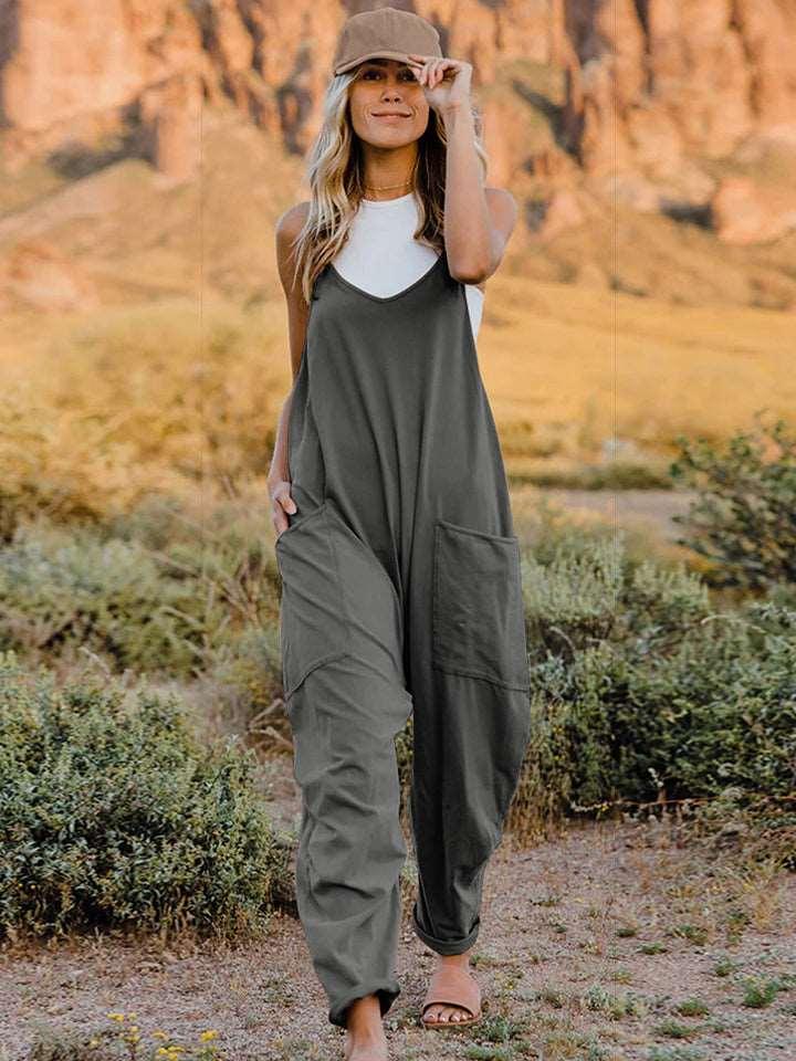 Double Take Full Size Sleeveless V-Neck Pocketed Jumpsuit ! - - Women's Fashion - Women's Clothing - Bottoms - Leggings