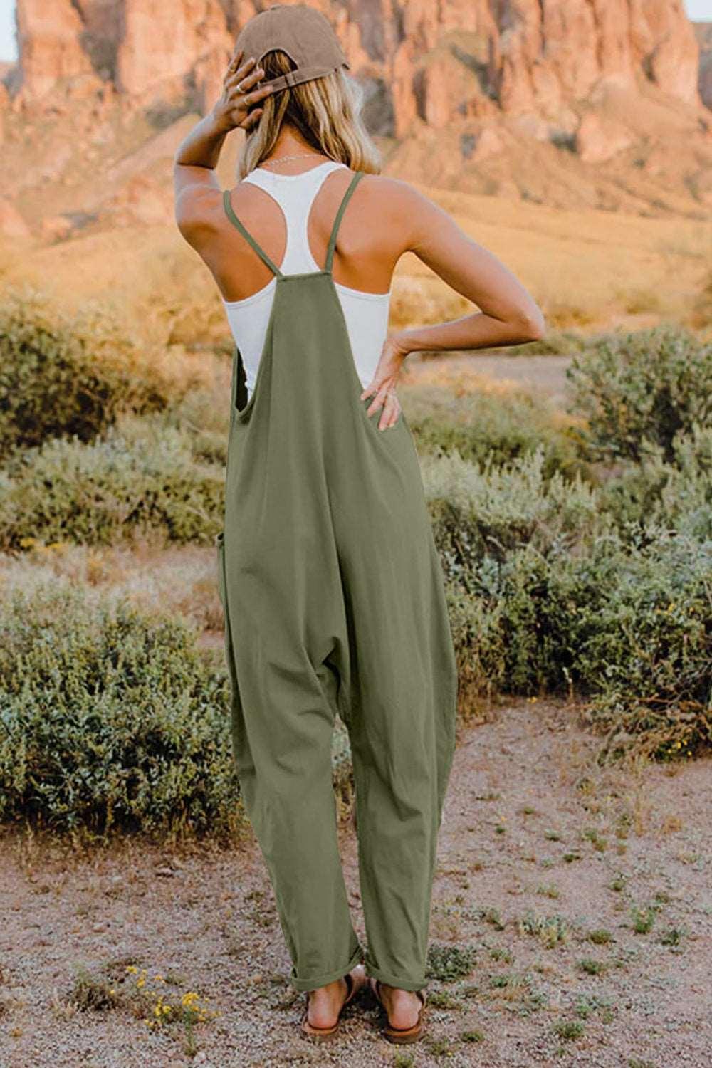 Double Take Full Size V-Neck Sleeveless Jumpsuit with Pockets - - Women's Fashion - Women's Clothing - Suits & Sets - Women's Sets