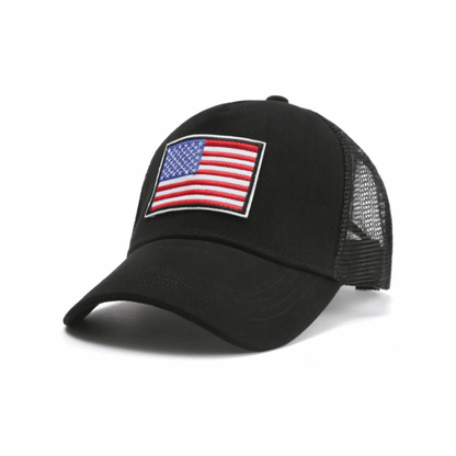 American Flag Trucker Hat With Adjustable Strap - Black-RWB Flag - Men's Fashion - Men's Accessories - Men's Hats - Men's Military Hats