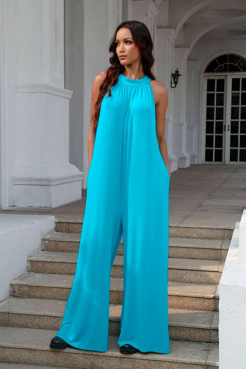 Double Take Full Size Tie Back Cutout Sleeveless Jumpsuit ! - - Women's Fashion - Women's Clothing - Suits & Sets - Women's Sets