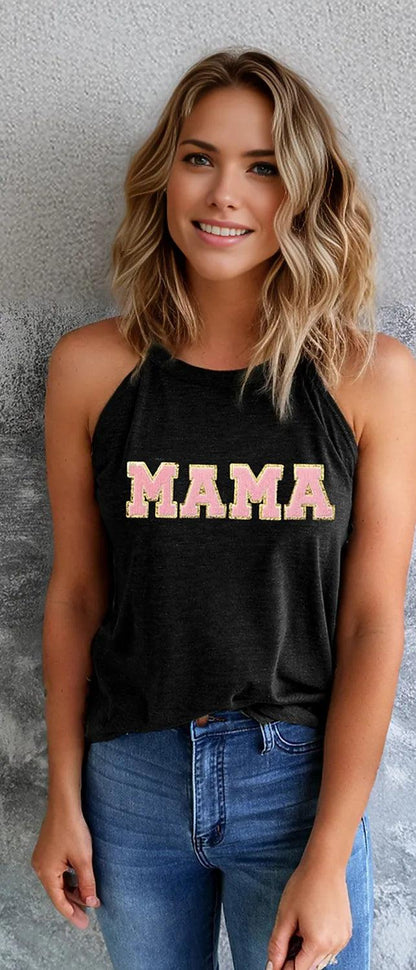 MAMA Round Neck Tank - Black - Women's T-Shirt