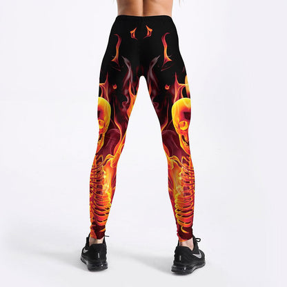 Women's Thin Breathable Slim Flame Skeleton Leggings - - leggins