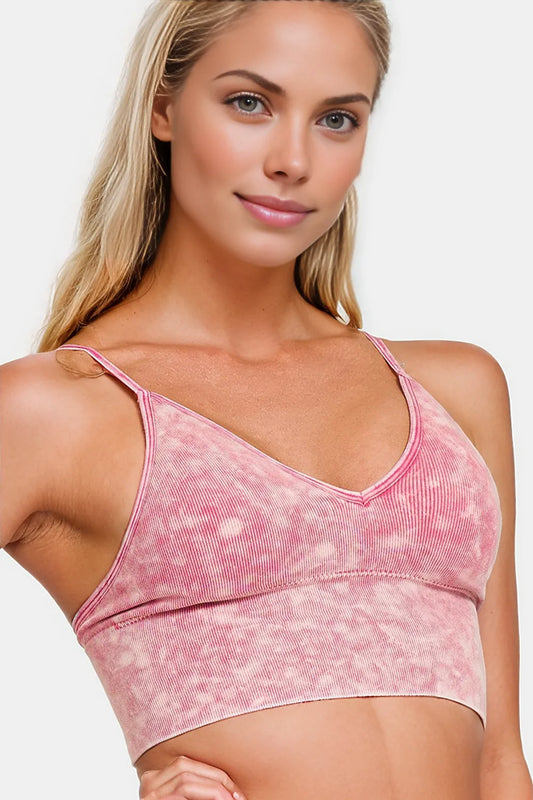 Zenana Washed Ribbed Bra Padded Cami