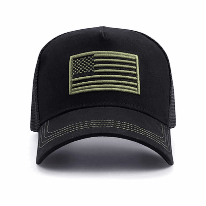 American Flag Trucker Hat With Adjustable Strap - - Men's Fashion - Men's Accessories - Men's Hats - Men's Military Hats