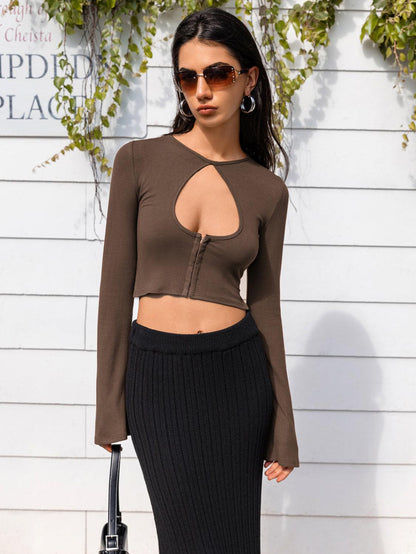 Lone Sleeve Cutout Zip Up Crop Top - - Women's Fashion - Women's Clothing - Tops & Tees - Tank Tops